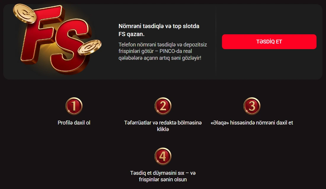 Pinco bonuslar Azərbaycan free spins və casino promo code təklifləri